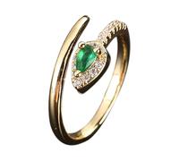 KONFEN Women's High-Grade Emeralds Adjustable Open Rings, Snake Ring Zircon Ring, Wedding Party Shining Classic Elegant and Vintage for Ladies, Green, Steel