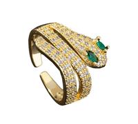 KONFEN Women's High-Grade Emeralds Adjustable Open Rings, Snake Ring Zircon Ring, Wedding Party Shining Classic Elegant and Vintage for Ladies, Green, Steel