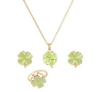 KONFEN Women's Jewellery Sets, Four Leaf Clover Pendant Necklace Earrings and Ring Set with Opal, Four Leaf Clover Rotated Necklaces Adjustable Length Jewellery Set Gifts for Girls, Gold