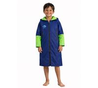 Konfidence Kids Warma Robe - Lightweight, Fleece-Lined Soft Shell Changing Robe | Water-Resistant, Windproof & Hooded for Swimming, Beach, Surf & Outdoor Use (Navy/Lime, 10-14 Years)