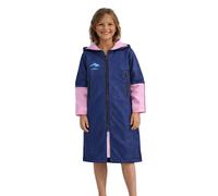 Konfidence Kids Warma Robe - Lightweight, Fleece-Lined Soft Shell Changing Robe | Water-Resistant, Windproof & Hooded for Swimming, Beach, Surf & Outdoor Use (Navy/Pink, 7-10 Years)
