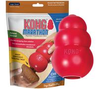 KONG Classic Stuffable Dog Toy & KONG Marathon Peanut-Butter-Flavored Treats (2 Pack) - Fetch & Chew Toy for Dogs - With Dog Toy Filler Treat - For H