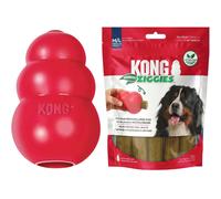 KONG Classic Toy & Enhanced Ziggies Treats Combo Pack - Durable Chew Toy for Dogs - with Enhanced Ziggies Treats - Dog Accessories for Fun & Health -
