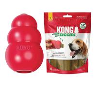 KONG Classic Toy & Enhanced Ziggies Treats Combo Pack - Durable Chew Toy for Dogs - with Enhanced Ziggies Treats - Dog Accessories for Fun & Health -