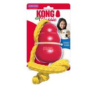 KONG® Classic with Rope - rubber dog toy with rope, red