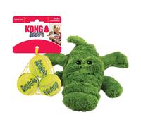 KONG Cozie Ali Alligator & SqueakAir Balls (3 Pack) - Dog Fetch & Chew Toys for Fun - Soft Toy Alligator for Indoor Play - Durable Dog Toy Balls for O