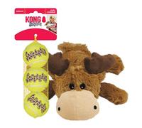 KONG Cozie Marvin Moose & SqueakAir Balls (3 Pack) - Dog Fetch & Chew Toys for Fun - Soft Toy Moose for Indoor Play - Durable Dog Toy Balls for Outdoor Play - for Medium Dogs