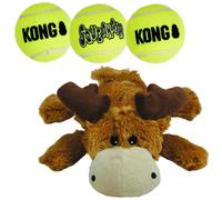 KONG Cozie Marvin The Moose and 3 SqueakAir Balls - Fun Interactive Dog Toys - Balls for Fetch & Soft Sturdy Toy for Indoor Play - for Medium Dogs
