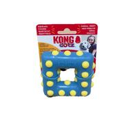 KONG Dotz Square Dog Toy Small Squeaks Layered Textures Blue Yellow Chewing Fun