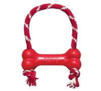 KONG Goodie Bone with Rope - Classic Durable Natural Rubber Dog Bone - Treat Dispensing - For XS Dogs, Red