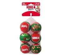 KONG Holiday SqueakAir Tennis Balls Dog Toy - 6-Pack Plush-Felt Squeaky Fetch Balls with Christmas Theme, Non-Abrasive Material Gentle on Teeth (Medium)
