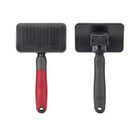 KONG Large Self-Cleaning Slicker Brush - Easy Hair Removal, Reduces Shedding, Non-Slip Grip, Long Metal Pins, for Medium to Large Dogs with Medium to Long Coats, Red/Gray