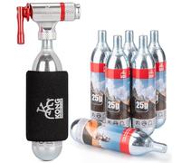 KONG MING CAR CO2 Inflator Sets for Cycling with 6x16g/25g CO2 Thread Cartridges, Compatible with Presta and Schrader Valves, CO2 Pump for MTB and Road Bike (inflator+25gx6)