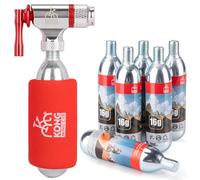 KONG MING CAR CO2 Inflator Sets for Cycling with 6x16g/25g CO2 Thread Cartridges, Compatible with Presta and Schrader Valves, CO2 Pump for MTB and Road Bike (inflator+16gx6)
