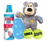 KONG Puppy Starter Dog Toy Kit - Interactive Puppy Toys - Puppy Toy Kit with SqueakAir Balls Puppy Easy Treat Wild Knots Bear & Puppy KONG Dog Toy -