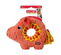 KONG Ringaroos - Interactive Rope Ring Dog Toy with Plush Squeaker - for Fetch, Tug & Cuddle - for Medium Sized Dogs (Orange Pig)