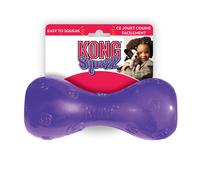 KONG - Squeezz Dumbbell - Strong Squeaky Dog Toy Squeaks even if punctured - For Medium Dogs (Assorted Colors)