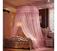 KongEU Elegant Princess Lace Dome Mosquito Net Bed Canopy Large Round Hoop Mosquito Net Fly Insect Protection Polyester,Pink