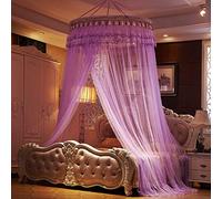 KongEU Elegant Princess Lace Dome Mosquito Net Bed Canopy Large Round Hoop Mosquito Net Fly Insect Protection Polyester,Purple