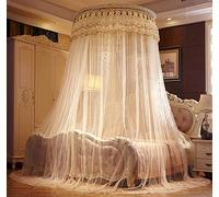 KongEU Elegant Princess Lace Dome Mosquito Net Bed Canopy Large Round Hoop Mosquito Net Fly Insect Protection Polyester,Yellow