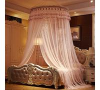 KongEU Elegant Princess Lace Dome Mosquito Net Bed Canopy Large Round Hoop Mosquito Net Fly Insect Protection Polyester,Orange