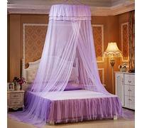 KongEU Princess Bed Canopy Elegant Lace Dome Mosquito Net Round Hoop Bed Canopy Queen Size Bed with Butterflies,Purple