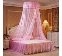 KongEU Princess Bed Canopy Elegant Lace Dome Mosquito Net Round Hoop Bed Canopy Queen Size Bed with Butterflies,Pink