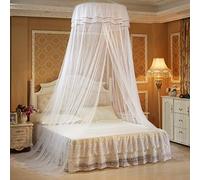 KongEU Princess Bed Canopy Elegant Lace Dome Mosquito Net Round Hoop Bed Canopy Queen Size Bed with Butterflies,White