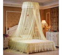 KongEU Princess Bed Canopy Elegant Lace Dome Mosquito Net Round Hoop Bed Canopy Queen Size Bed with Butterflies,Yellow