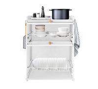 KONGKUNI 3-Tier Dish Drying Rack for Kitchen, Dish Rack with Cover and Drainer, Detachable Drip Tray,Kitchen Storage Holder for Dishes, Bowls, Cutlery