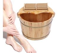 KONGKUNI Wood Foot Tub with Massager and Lid, Foot Basin Wooden Bucket Foot Bath,Solid Wood Handmade, Foot Bath Bucket Pedicure Bowl Spa Massage Cedar Pedicure Barrels Foot Care Sauna Accessories