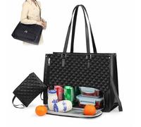 Kongming 2 in 1 Tote Bag with Compartments,15.6 Inch Leakproof Lunch Bags for Women,Work Bag with Lunch Compartment,Large Work Handbag with Purse for Business,Office,College,Casual,Trip (Black)