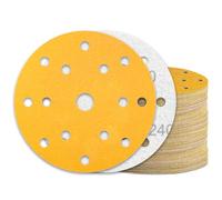 KONGMING 60 Pcs 150mm Sanding Discs Grit 240 Hook and Loop 15 Hole for Random Orbital Sander
