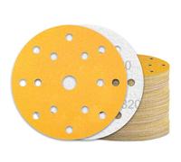KONGMING 60 Pcs 150mm Sanding Discs Grit 320 Hook and Loop 15 Hole for Random Orbital Sander