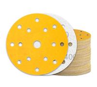 KONGMING 60 Pcs 150mm Sanding Discs Grit 400 Hook and Loop 15 Hole for Random Orbital Sander