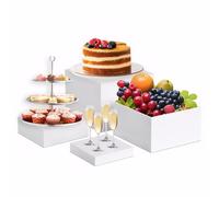 Kongming Buffet Risers,5x6x7x8 Inch Plinth,Acrylic Food Display Stand with Hollow Bottoms,Cake Stand for Weddings and Parties,Food Risers for Catering Dessert Jewelry Figures Show (White, 4 Pack)