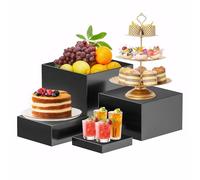 Kongming Buffet Risers,5x6x7x8 Inch Plinth,Acrylic Food Display Stand with Hollow Bottoms,Cake Stand for Weddings and Parties,Food Risers for Catering Dessert Jewelry Figures Show (Black, 4 Pack)