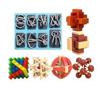 Kongming Lock Mortise And Tenon Building Blocks, Hands On Logic Games, 8-piece Circular + 6-piece Wooden Puzzle Toy, Early Learning Puzzle, Kindergarten Brain Toy, Enhances Cognitive Skills, For Kids