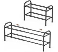 Kongming Metal Shoe Rack Small,2 tier Extendable Shoe Rack,Adjustable Shoe Storage or Hallway, Living Room, Bedroom,Small Shoe Storage for Narrow Space,Fits 8 to 10 Pairs of Shoes (2-Tier)