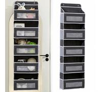 Kongming Over the Door Storage,4-Shelf Wardrobe Organiser with Perspective Grids and 5 Side Mesh Pockets,Hanging Wardrobe Organiser,Back of Door Storage for Baby Clothes,Toys,Nappies (Grey)