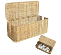 Kongming Rattan Cable Tidy Box,Cable Management to Hide Cord,Handmade Organiser,2 Open Slots wire Management,Wire Organiser for Home,Decorative Extension Lead Boxes to hide cables and Plugs (Yellow)
