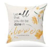 KongMoTree Bible Verse Throw Pillow Case, Blessing Gift, Scripture Art, Scripture Sayings, Bible Quote, 1 Corinthians 16:14, Church Gifts, Sofa Bed Living Room Porch Decoration, 18x18 Inches