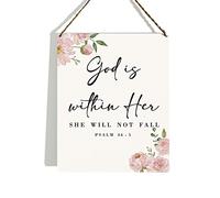 KongMoTree Bible Verse Wall Decor Wooden Hanging Sign, Christian Wall Decor, God Is Within Her She Will Not Fall Psalm 46:5, Scripture Wall Art Decor for Farmhouse Home Office, 8 x 10 Inches