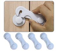 KongNai Cabinet Door Locks for Baby Proof and Child Safety, 4 Pack Cabinet Locks with Adhesive for Drawer Cupboards Fridge Closet and Pantry, Childproof Door Latch for Protecting Kids (White-4PCS)