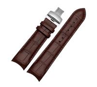 KONGNY 22mm 23mm 24mm Genuine Leather Curved End Watchband Men's Strap, Brown-silver, 23mm