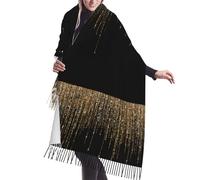 KONGNY Black Gold Sparkly Glitter Women Fringed Scarf Large Soft Cashmere Feel Shawls Wraps Light Stole 196x68 cm