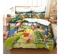 KONGNY Winnie The Pooh Bedding Duvet Cover Set Microfibre Comforter Cover 3D Print Quilt Cover with 3 Piece Set Pillowcases for Children, Adults with Zipper Closure Soft Double（200x200cm）