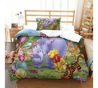 KONGNY Winnie The Pooh Bedding Set Duvet Cover Soft Microfiber Hidden Zipper Quilt Cover with 3D Print Design for Kids Teenagers Adult 2 Pcs Single（135x200cm）