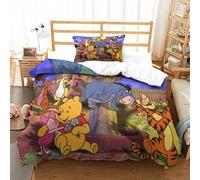 KONGNY Winnie The Pooh Bedding Set Duvet Cover Soft Microfiber Hidden Zipper Quilt Cover with 3D Print Design for Kids Teenagers Adult 2 Pcs Single（135x200cm）