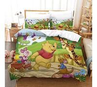 KONGNY Winnie The Pooh Duvet Cover Set, 3D Print Microfiber Bedding, Double (200x200cm), 1 Duvet Cover, 2 Pillowcases, Zipper Closure, Soft, All Seasons, Machine Washable